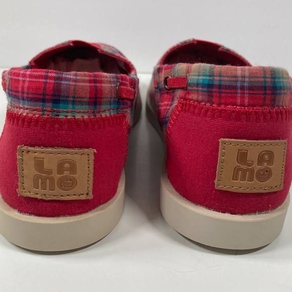 LAMO Boat Shoes Loafers Flat Size 7 Red/Multicolor Plaid Fabric SW1302 Coast NEW - Picture 3 of 8